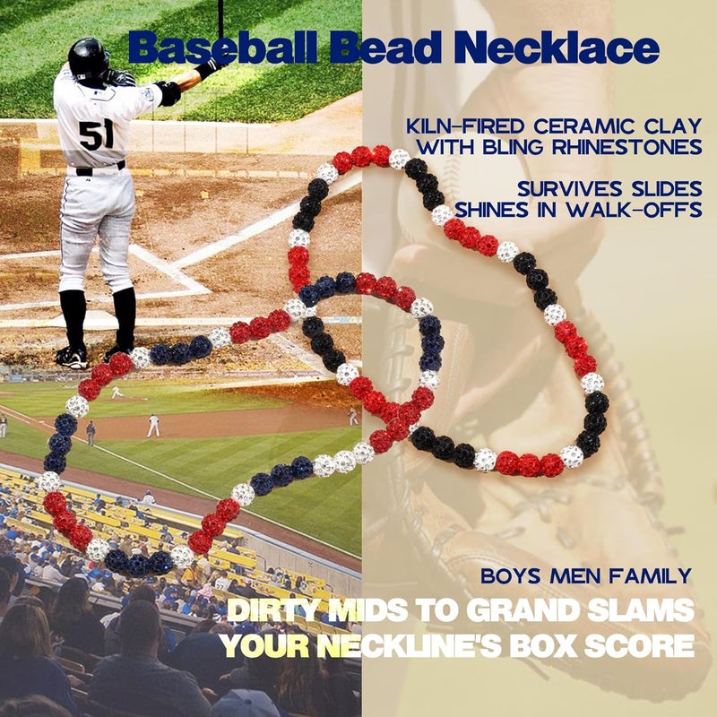Krfy Baseball Necklaces for Boys, Bling Rhinestone Beaded Necklaces for Women Men, Diamond Baseball Drip Necklace Ice Bead Necklaces Inspired Sports Jewelry, 17.7 Inches, Age：Over 8 Years Old - Image 2